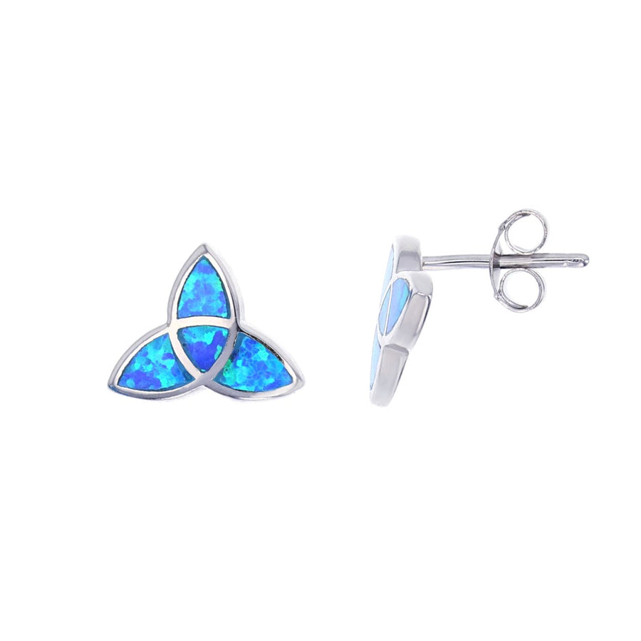 Sterling Silver Blue Opal Trinity Shape Post Earring Image 1