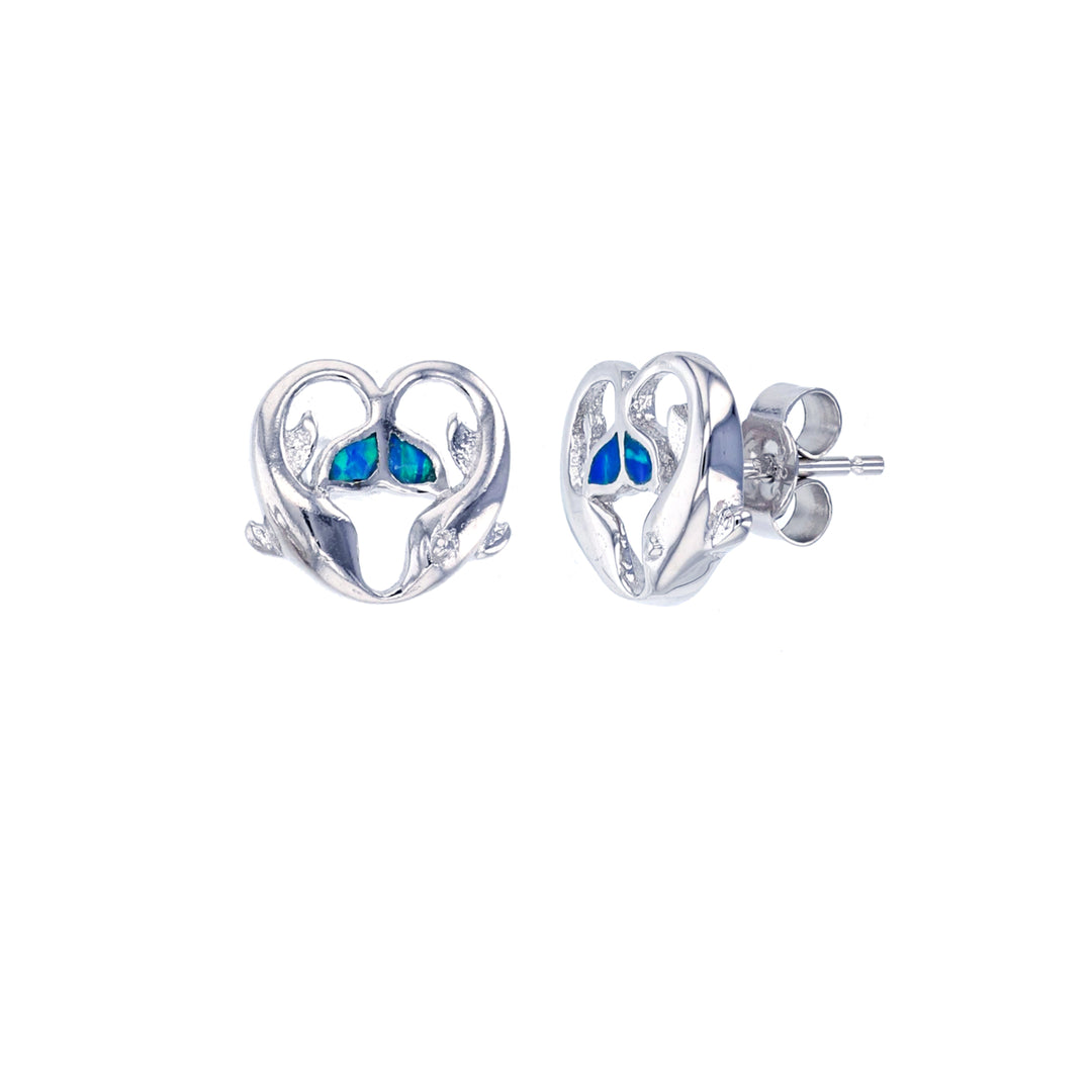 Sterling Silver Blue Opal 2 Dolphin Earring Image 1