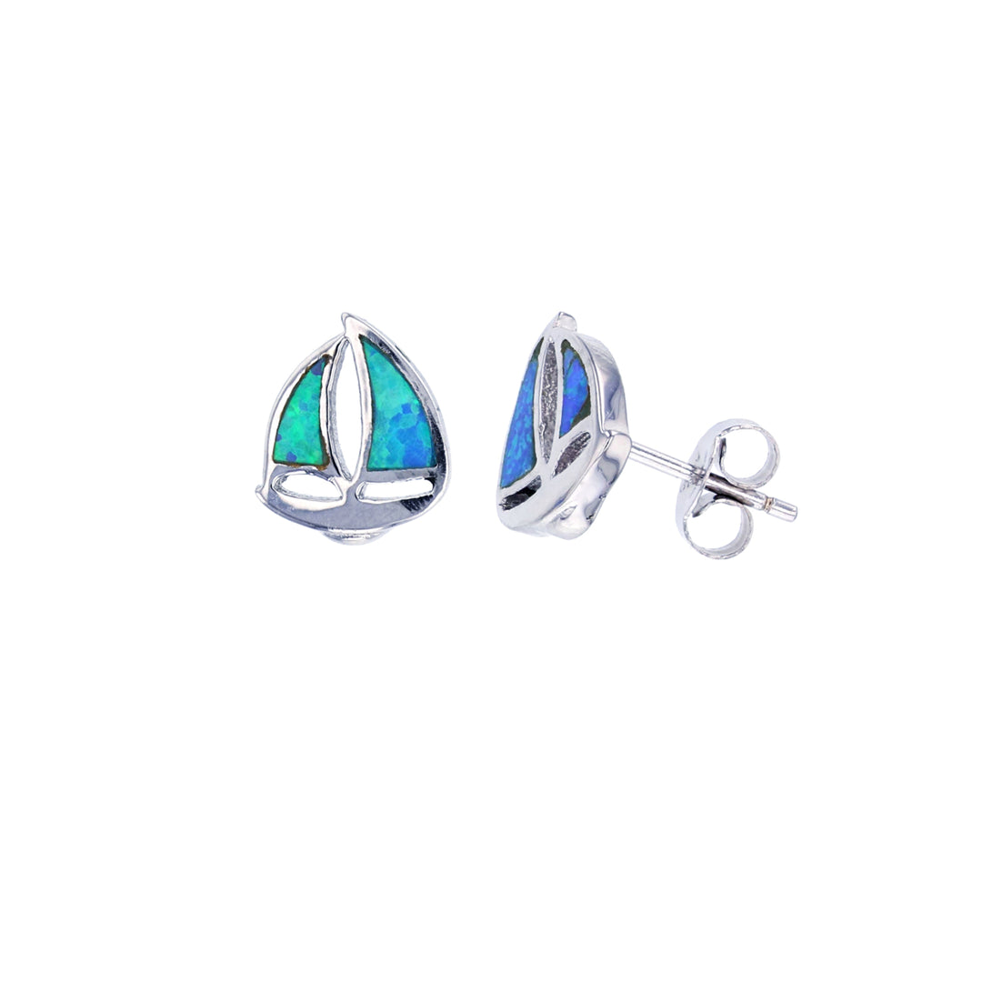 Sterling Silver Blue Opal Boat Earring Image 1