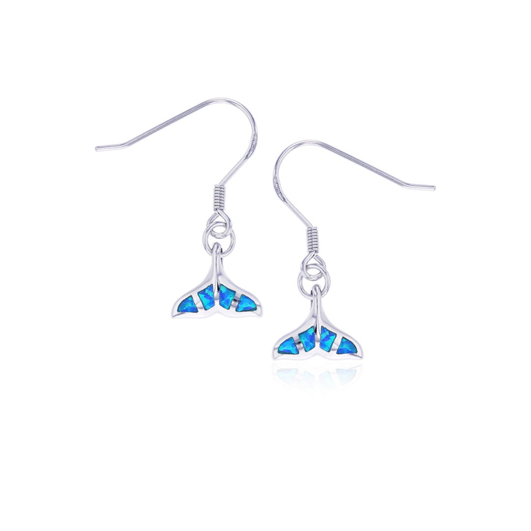 Sterling Silver Whale Tail Blue Opal Earring . Image 1