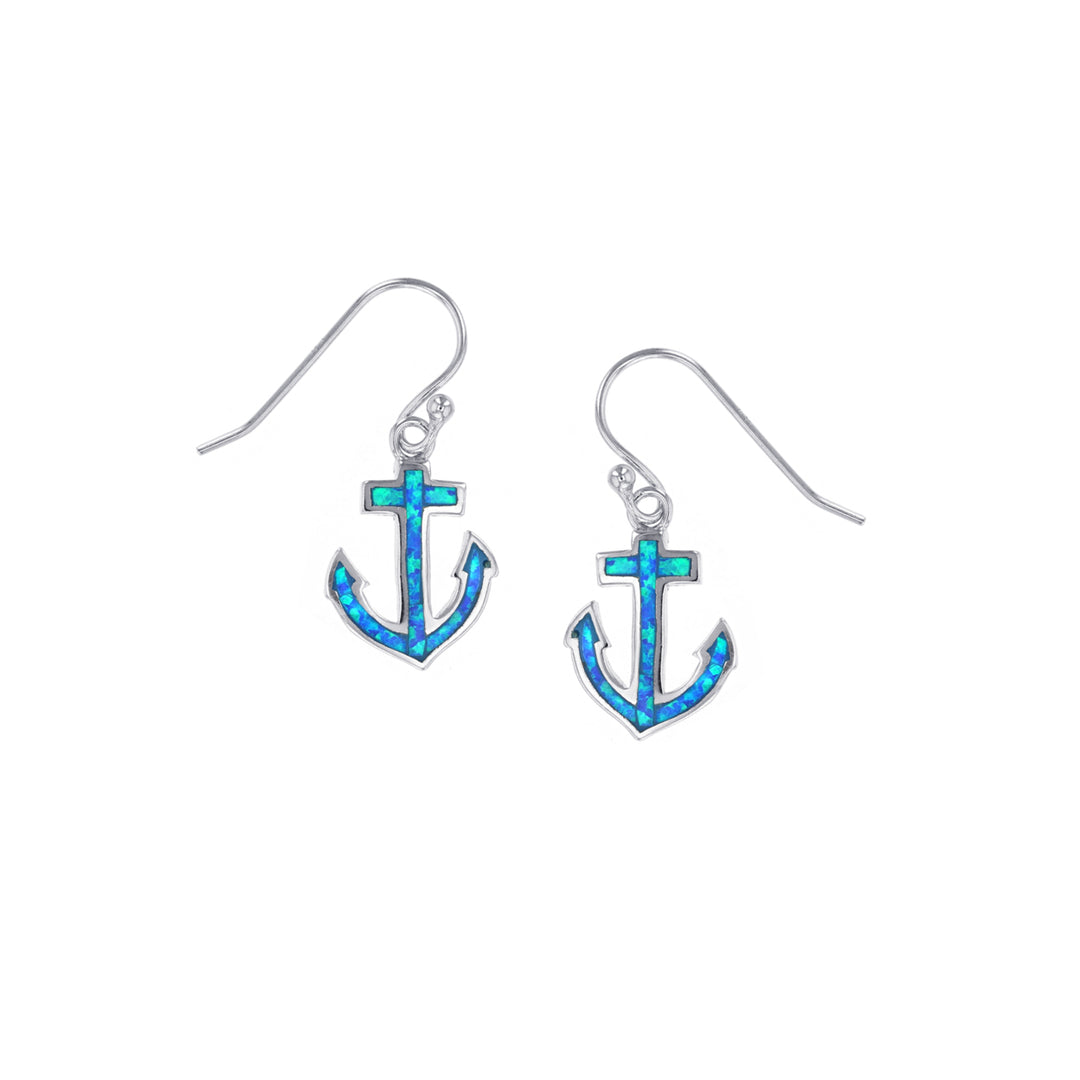 Sterling Silver Anchor Blue Opal Earring . Image 1