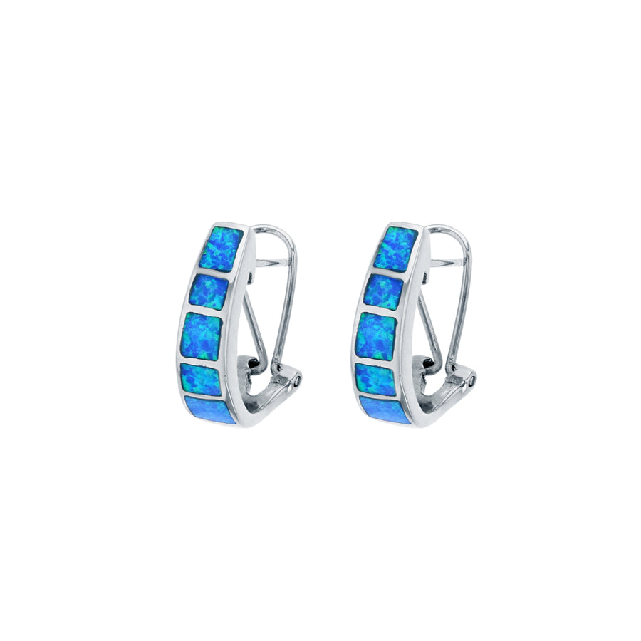 Sterling Silver Blue Opal Half Hoop Omega Clip Earring Image 1