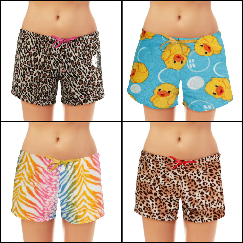 Womens Ultra Plush Printed Shorts 4-Pack Soft Fuzzy Lounge Sleepwear S-XL Image 2