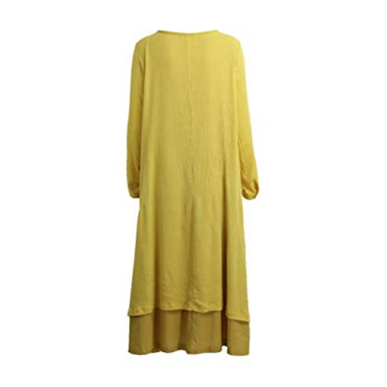 Women Boho Dress Casual Irregular Maxi Dresses Layered Vintage Loose Long Sleeve Line Dress,M-5XL Image 4