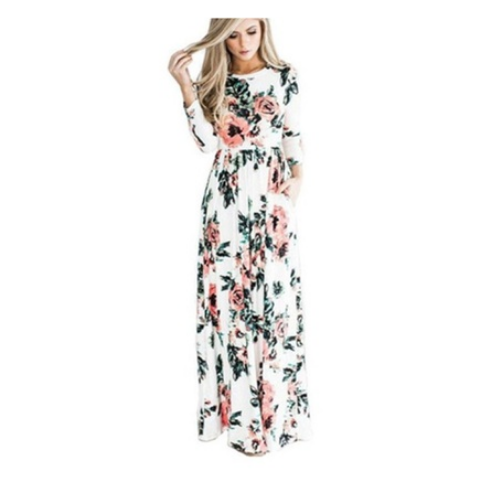 Womens Print Long Sleeve Casual Stretch Maxi Long Dress Image 1