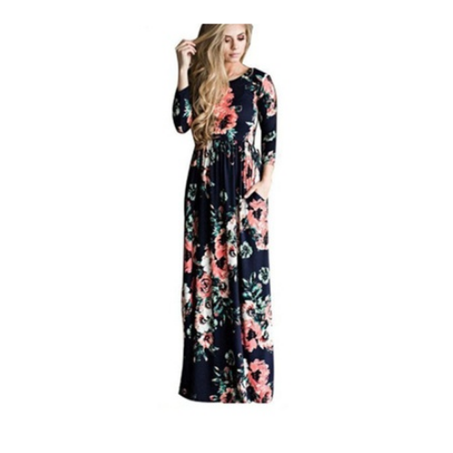 Womens Print Long Sleeve Casual Stretch Maxi Long Dress Image 6