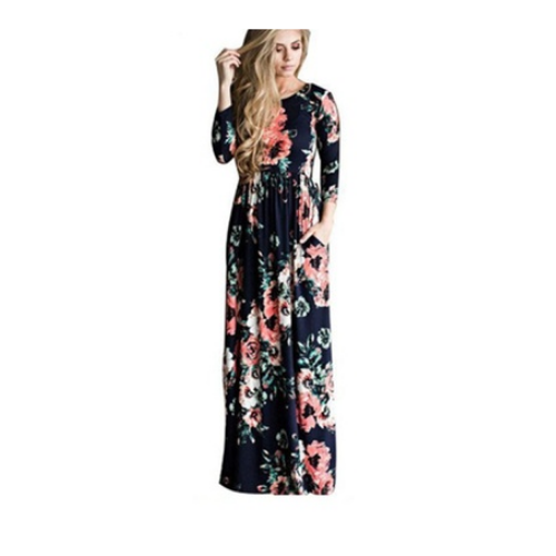 Womens Print Long Sleeve Casual Stretch Maxi Long Dress Image 1