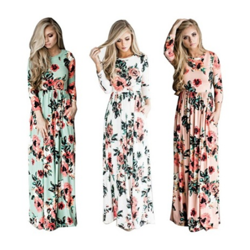 Womens Print Long Sleeve Casual Stretch Maxi Long Dress Image 7