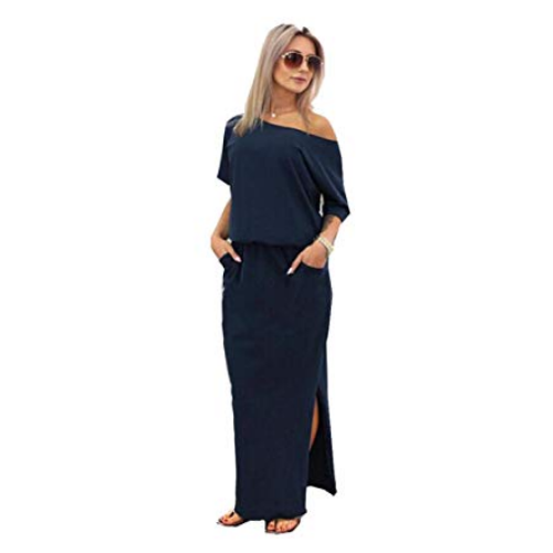 Women Sexy Maxi Side Split Loose Short Sleeve Evening Party Dress Image 4