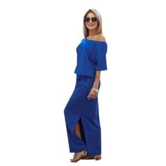 Women Sexy Maxi Side Split Loose Short Sleeve Evening Party Dress Image 1