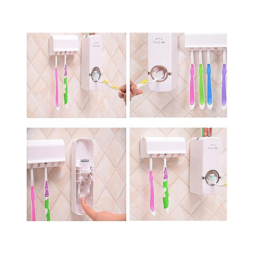 Wall Mounted Automatic Toothpaste Dispenser With 5 Toothbrush Holders Random Color Image 1