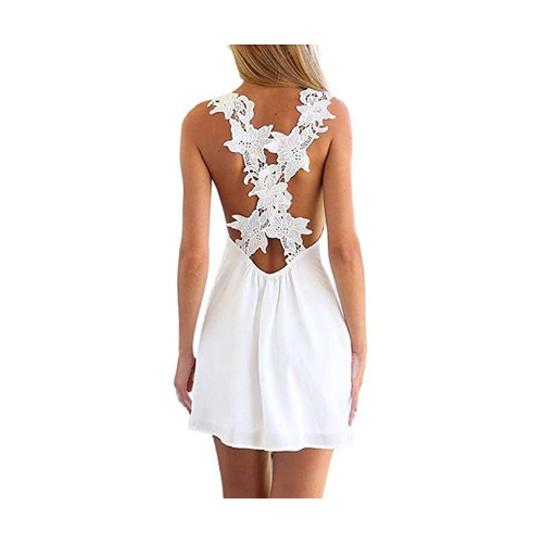 Women Sexy Backless Lace Crochet Chiffon Summer Beach Mini Dress Image 3