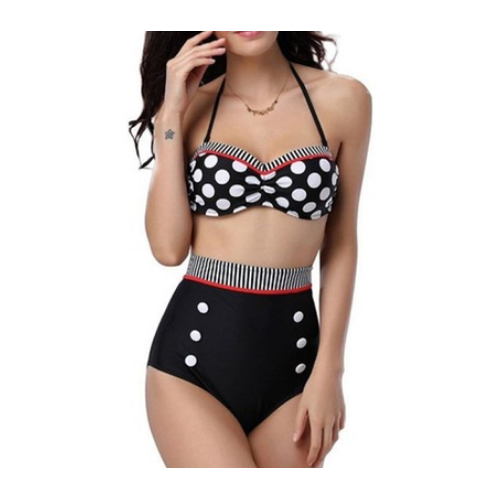 Womens Vintage Polka Dot High Waist Bikini Swimsuit Image 1