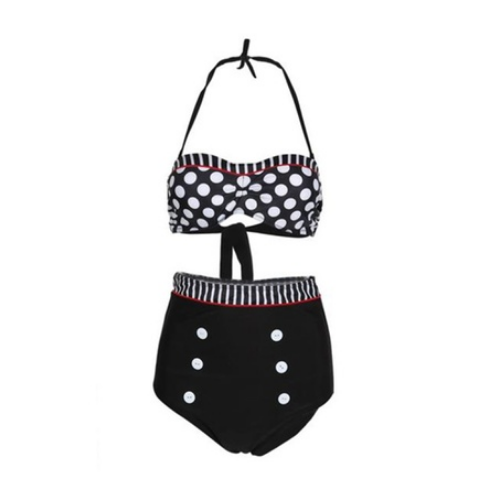 Womens Vintage Polka Dot High Waist Bikini Swimsuit Image 3