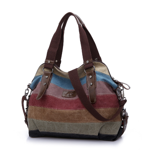 Womens Canvas Multi-Color Shopper Tote Shoulder Bag Image 2