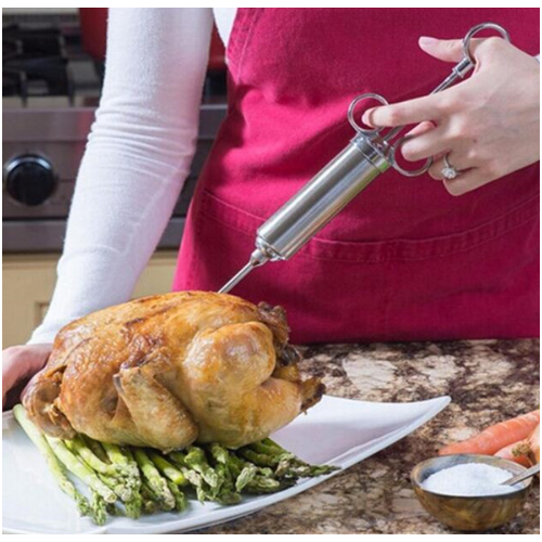 Stainless Steel Seasoning Turkey Syringe 2 Needle Kitchen Gadget Image 3