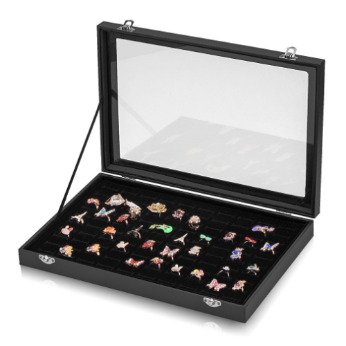 100 Slot Ring Box Jewelry Organizer Display Storage Holder Tray Case With Clear Viewing Lid Image 1