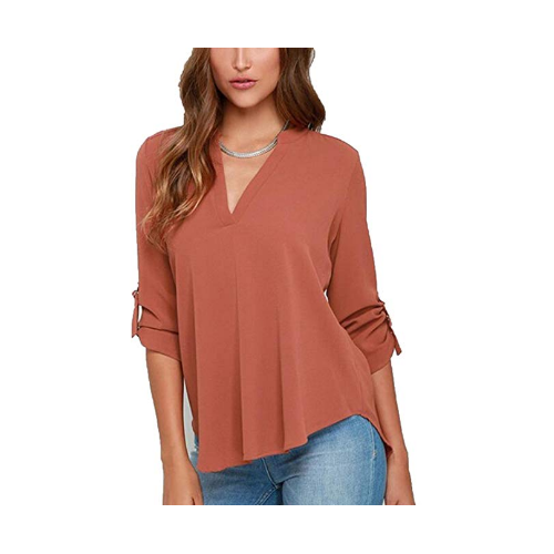 Stylish Female V-Neck Long-Sleeved Wrinkled Sleeves Loose Chiffon Image 4