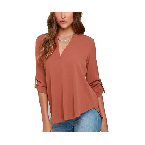 Stylish Female V-Neck Long-Sleeved Wrinkled Sleeves Loose Chiffon Image 1