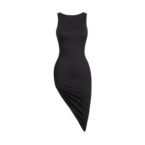 Women Irregular Dress,Sexy Sleeveless Crew Neck Pleated Dress Cocktail Long Maxi Party Dress Image 2