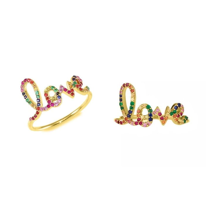 18k Gold Plated Swarovski Crystal Love Ring Multicolor Rainbow Sizes 6-9 Image 2