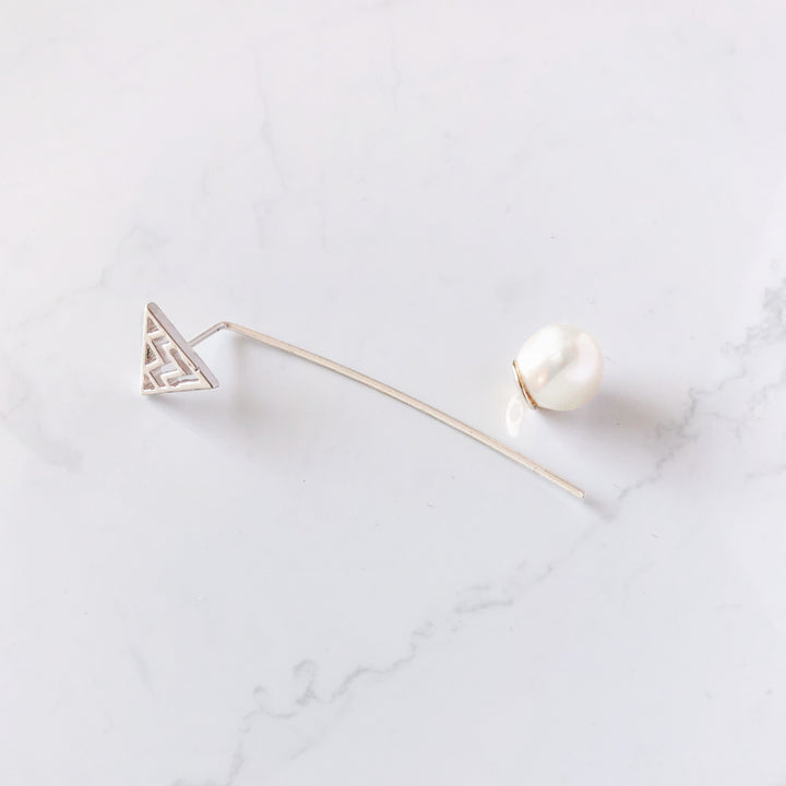 Tribal Triangle with Pearl Drop Dangle Earrings Image 4