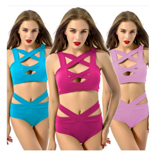 Womens Sexy Criss Cross High Waist Bandage Bikini Set SwimsuitRandom Color Image 1