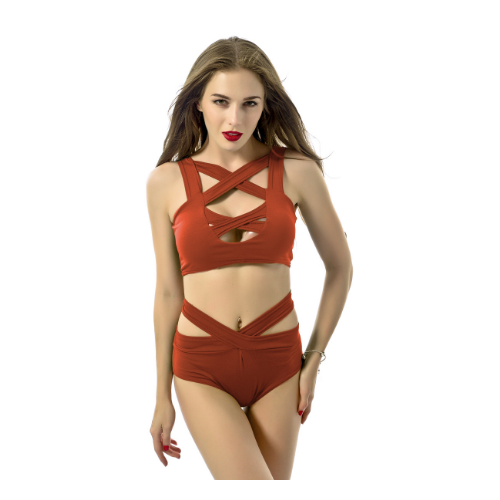 Womens Sexy Criss Cross High Waist Bandage Bikini Set SwimsuitRandom Color Image 4