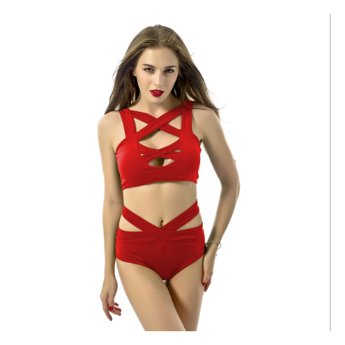 Womens Sexy Criss Cross High Waist Bandage Bikini Set SwimsuitRandom Color Image 6