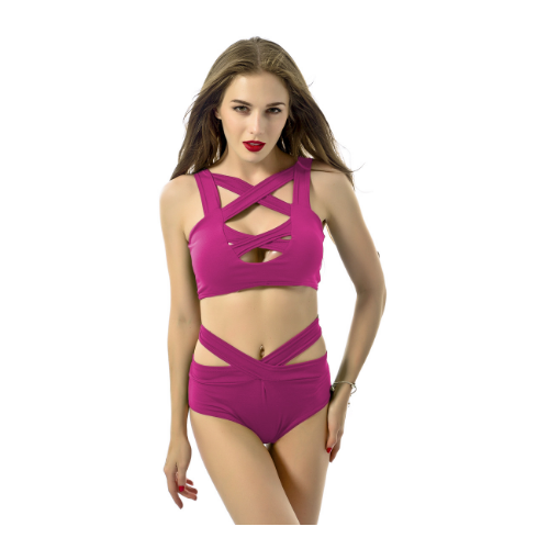Womens Sexy Criss Cross High Waist Bandage Bikini Set SwimsuitRandom Color Image 8