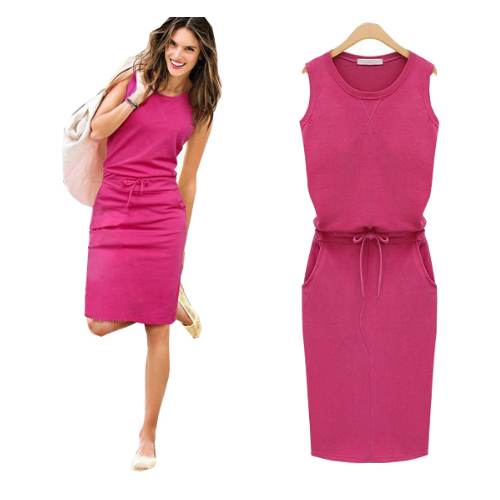 Summer Dress Women O-neck Sleeveless Casual Dresses Bodycon Slim Image 1