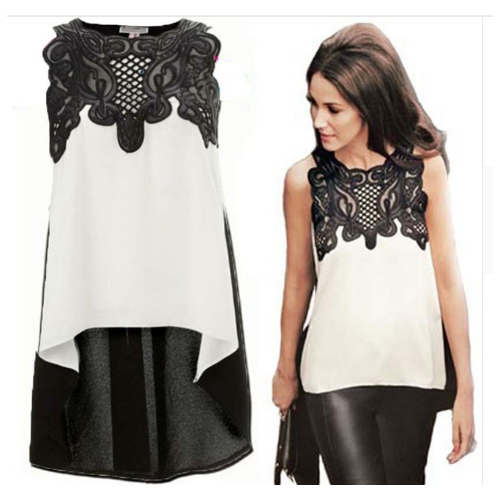 Summer Women Leisure Chiffon Sleeveless Irregular Hollow Out Shirt Female Fashion Casual Blouse Image 1