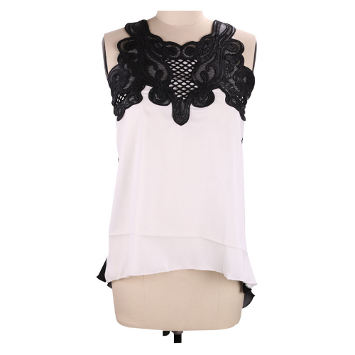 Summer Women Leisure Chiffon Sleeveless Irregular Hollow Out Shirt Female Fashion Casual Blouse Image 3