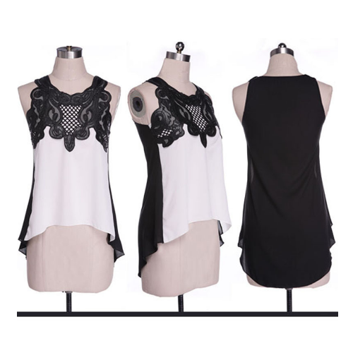 Summer Women Leisure Chiffon Sleeveless Irregular Hollow Out Shirt Female Fashion Casual Blouse Image 2