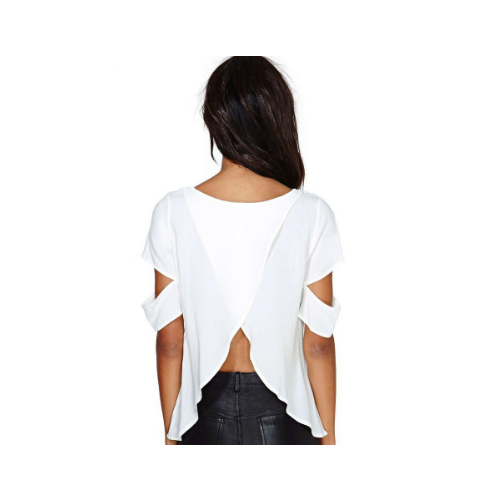 Women On The Back Cross-cut Strapless Short Sleeves Women Blouse Chiffon Shirt Image 4