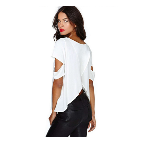 Women On The Back Cross-cut Strapless Short Sleeves Women Blouse Chiffon Shirt Image 4