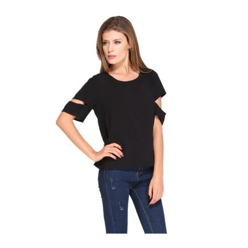 Women On The Back Cross-cut Strapless Short Sleeves Women Blouse Chiffon Shirt Image 2