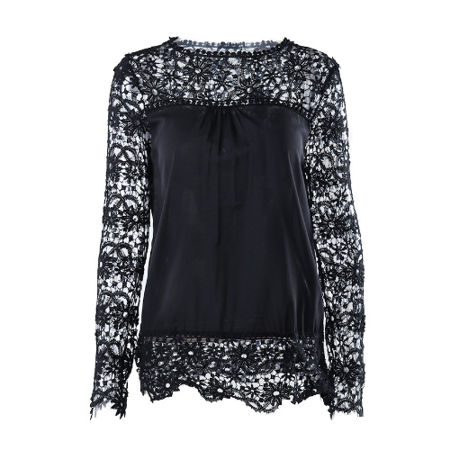 Long Sleeve Openwork Flower Lace Chiffon Shirt Image 1