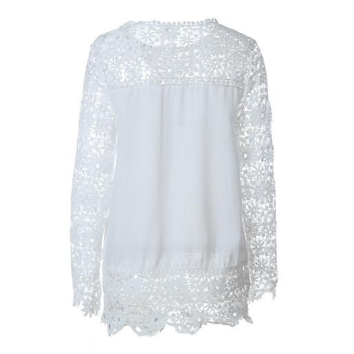 Long Sleeve Openwork Flower Lace Chiffon Shirt Image 2