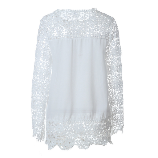 Long Sleeve Openwork Flower Lace Chiffon Shirt Image 1