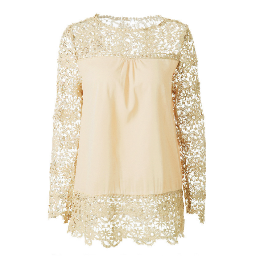 Long Sleeve Openwork Flower Lace Chiffon Shirt Image 3