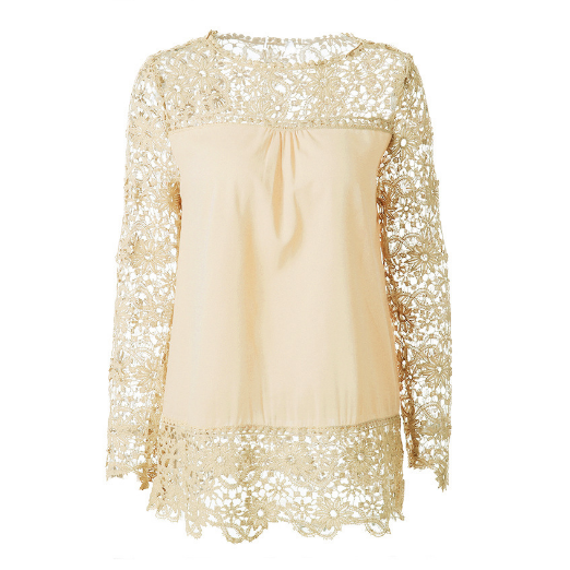 Long Sleeve Openwork Flower Lace Chiffon Shirt Image 1