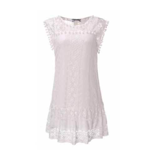 Casual Sleeveless Beach Short Dress Tassel White Mini Lace Party Dress Image 4