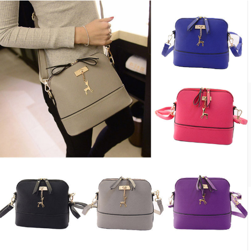 Women Fashion Solid Color Satchel PU Leather Shoulder Shell Bag Deer Pendant Image 1