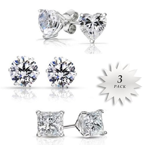 Three Pack Cubic Zirconia Stud Earrings Set Image 1