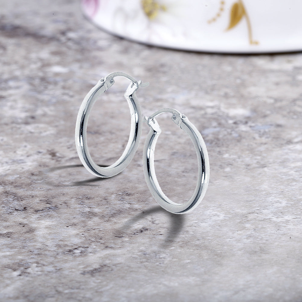 Sterling silver 15mm French Lock Hoop Earrings Image 2