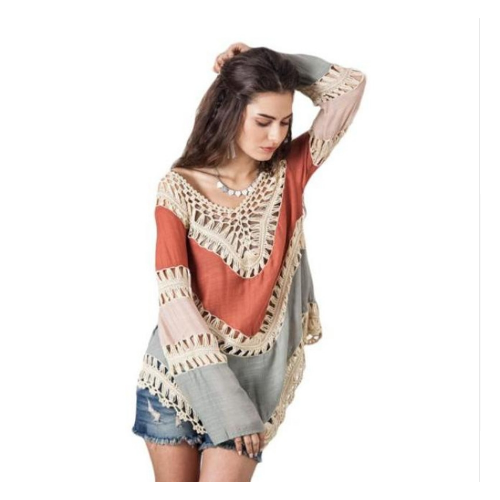 Manual Crochet Hollow Swimwear Beach Backless Sunscreen Tops Shirt Women Top Image 3