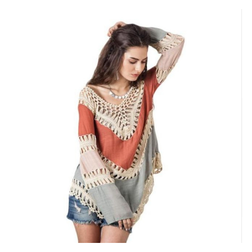 Manual Crochet Hollow Swimwear Beach Backless Sunscreen Tops Shirt Women Top Image 1