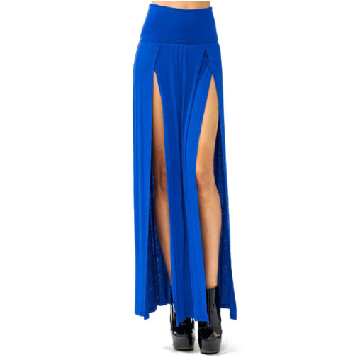 Women Cotton Blend Sexy Trends Double Slits Open Rayon Knit Long Maxi Skirt Image 10