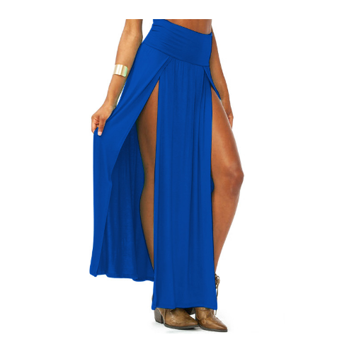 Women Cotton Blend Sexy Trends Double Slits Open Rayon Knit Long Maxi Skirt Image 4
